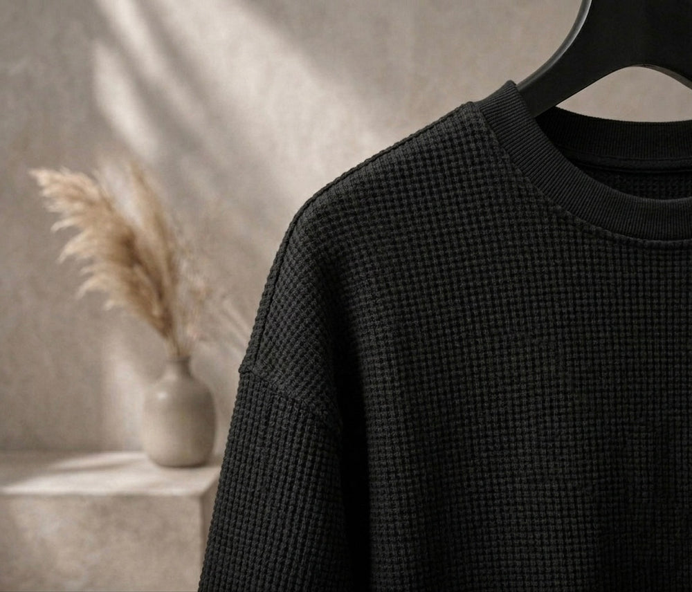 Black Waffle Knit T-Shirt