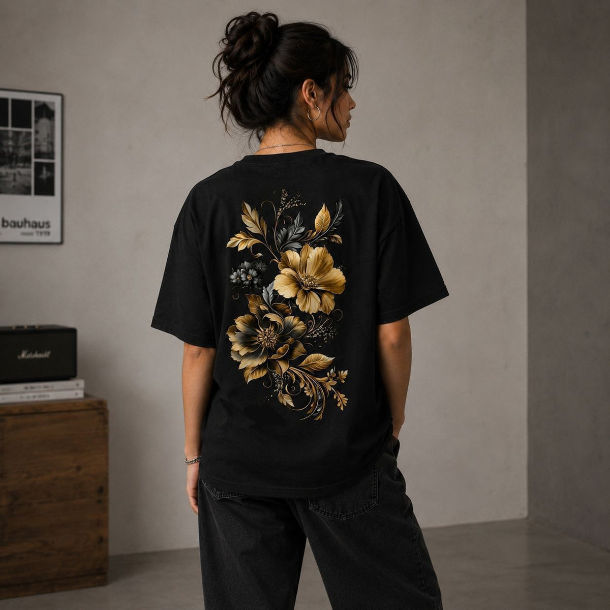Golden Floral Oversized T-Shirt